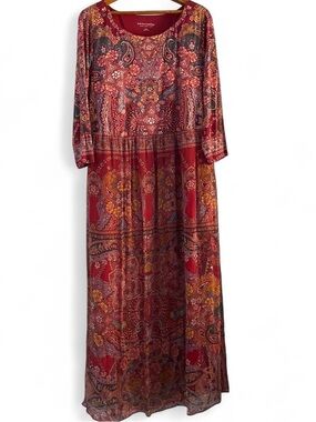 Soft Surroundings Women's L Modest Boho Flowy Feminine 3/4 Sleeve Maxi Dress